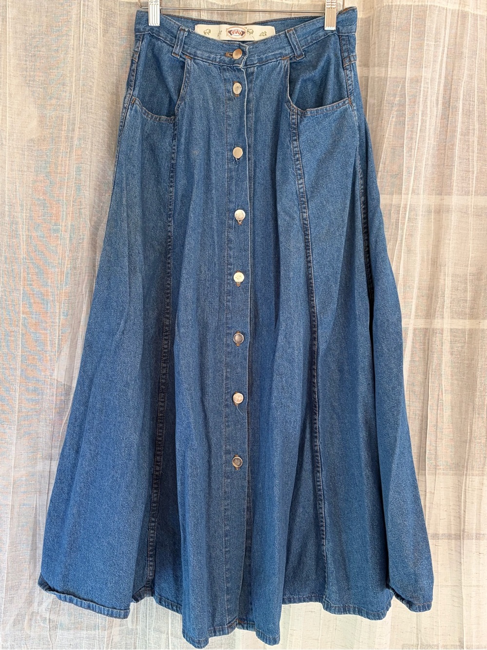 Nevada Button-Front Full Denim A line Skirt - Classic Blue XS-S